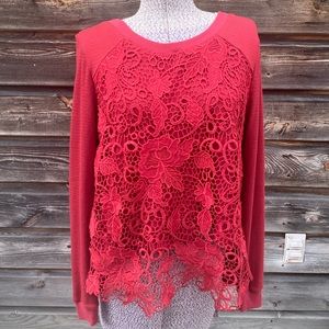 Chelsea & Violet Berry Knit Lace Sweatshirt